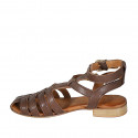 Woman's sandal with ankle straps in brown leather heel 2 - Available sizes:  32, 33, 34, 42, 43, 44