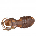 Woman's sandal with ankle straps in brown leather heel 2 - Available sizes:  32, 33, 34, 42, 43, 44