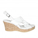 Woman's platform sandal in white leather wedge heel 7 - Available sizes:  32, 33, 42, 43, 45