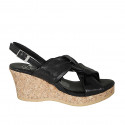 Sandale pour femmes avec plateforme en cuir noir talon compensé 7 - Pointures disponibles:  33, 34, 42