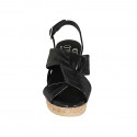 Woman's platform sandal in black leather wedge heel 7 - Available sizes:  32, 33, 34, 42, 43, 44, 45