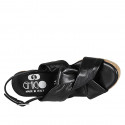 Sandale pour femmes avec plateforme en cuir noir talon compensé 7 - Pointures disponibles:  32, 33, 34, 42, 43, 44, 45