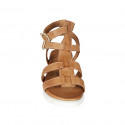 Woman's sandal with straps in cognac brown leather wedge heel 3 - Available sizes:  32, 33, 34, 42, 43, 44, 45