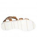 Sandale pour femmes avec courroies en cuir cognac talon compensé 3 - Pointures disponibles:  32, 42, 44