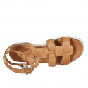 Sandale pour femmes avec courroies en cuir cognac talon compensé 3 - Pointures disponibles:  32, 33, 34, 42, 44, 45