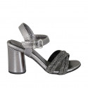 Sandale pour femmes en cuir lamé gris avec strass et courroie talon 7 - Pointures disponibles:  32, 33, 34, 42, 44, 45
