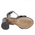 Sandalia en piel laminada gris con estrás y cinturon para mujer tacon 7 - Tallas disponibles:  32, 33, 34, 42, 44, 45