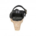 Woman's sandal with strap, platform and knot in black leather wedge heel 7 - Available sizes:  44, 45