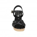 Woman's sandal with strap, platform and knot in black leather wedge heel 7 - Available sizes:  33, 34, 42, 43, 44, 45