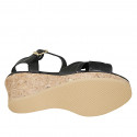 Woman's sandal with strap, platform and knot in black leather wedge heel 7 - Available sizes:  44, 45