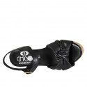 Woman's sandal with strap, platform and knot in black leather wedge heel 7 - Available sizes:  32, 33, 34, 42, 43, 44, 45