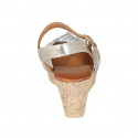 Woman's sandal with strap, platform and knot in silver and platinum leather wedge heel 7 - Available sizes:  33, 42, 44, 45