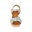 Woman's sandal with strap, platform and knot in silver and platinum leather wedge heel 7 - Available sizes:  33, 42, 43, 44, 45