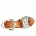 Woman's sandal with strap, platform and knot in silver and platinum leather wedge heel 7 - Available sizes:  33, 42, 43, 44, 45