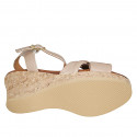 Woman's sandal with strap, platform and knot in light rose leather wedge heel 7 - Available sizes:  32, 34, 42, 43, 44, 45