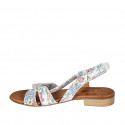 Sandalia para mujer con elastico en piel blanca imprimida multicolor tacon 2 - Tallas disponibles:  32, 33, 34, 42, 43, 44, 45