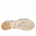 Woman's sandal with elastic band in multicolored printed white leather heel 2 - Available sizes:  32, 33, 34, 42, 43, 44, 45