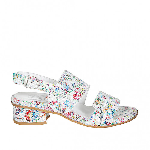 Sandale pour femmes en cuir blanc imprimé multicouleur talon 3 - Pointures disponibles:  32, 34, 43, 44, 45