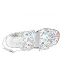 Woman's sandal in multicolored printed white leather heel 3 - Available sizes:  32, 33, 34, 42, 43, 44, 45