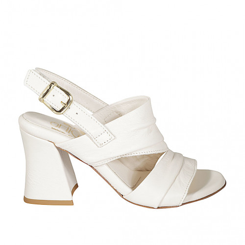 Woman's sandal in white leather heel 7 - Available sizes:  32, 33, 34, 42, 43, 45