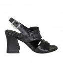 Sandalo da donna in pelle nera tacco 7 - Misure disponibili: 32, 33, 34, 42, 44, 45