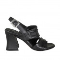 Woman's sandal in black leather heel 7 - Available sizes:  32, 33, 34, 42, 44, 45