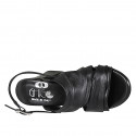 Woman's sandal in black leather heel 7 - Available sizes:  32, 33