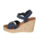 Woman's strap sandal in blue patent leather with platform and wedge 9 - Available sizes:  33, 34, 42, 43, 44, 45