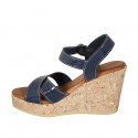 Woman's strap sandal in blue patent leather with platform and wedge 9 - Available sizes:  34, 42, 43, 44, 45