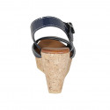 Woman's strap sandal in blue patent leather with platform and wedge 9 - Available sizes:  34, 42, 43, 44, 45