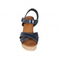 Woman's strap sandal in blue patent leather with platform and wedge 9 - Available sizes:  33, 34, 42, 43, 44, 45