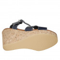 Woman's strap sandal in blue patent leather with platform and wedge 9 - Available sizes:  34, 42, 43, 44, 45