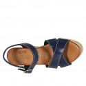 Woman's strap sandal in blue patent leather with platform and wedge 9 - Available sizes:  33, 34, 42, 43, 44, 45