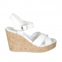 Woman's sandal with platform and strap in white leather wedge heel 9 - Available sizes:  42, 43, 44