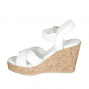 Woman's sandal with platform and strap in white leather wedge heel 9 - Available sizes:  42, 43, 44