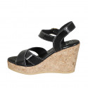 Woman's strap sandal in black patent leather with platform and wedge 9 - Available sizes:  32, 33, 34, 42, 43, 44, 45