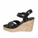 Woman's strap sandal in black patent leather with platform and wedge 9 - Available sizes:  33, 42, 44, 45