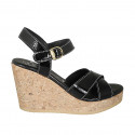 Woman's strap sandal in black patent leather with platform and wedge 9 - Available sizes:  32, 33, 34, 42, 43, 44, 45