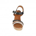 Sandalo da donna con cinturino, plateau e strass argento, rame e acciaio in pelle nera zeppa 9 - Misure disponibili: 42