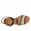 Sandale pour femmes avec courroie, plateforme et strass argent, cuivre et gris en cuir noir avec talon compensé 7 - Pointures disponibles:  33, 34, 42, 44, 45