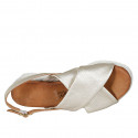 Sandale pour femmes en cuir imprimé lamé platine talon compensé 4 - Pointures disponibles:  32, 42, 43, 44, 45