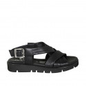 Sandalo da donna con fasce incrociate in pelle nera zeppa 3 - Misure disponibili: 32, 42
