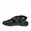 Sandalo da donna con fasce incrociate in pelle nera zeppa 3 - Misure disponibili: 32, 33, 42, 43, 44, 45