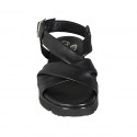 Woman's sandal with crossed bands in black leather wedge heel 3 - Available sizes:  32, 33, 34, 42, 43, 44, 45