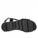 Sandale pour femmes avec bandes croisés en cuir noir talon compensé 3 - Pointures disponibles:  32, 33, 42, 43, 44, 45