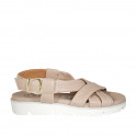 Woman's sandal in light rose leather with crossed bands wedge heel 3 - Available sizes:  32, 33, 42, 43, 44, 45