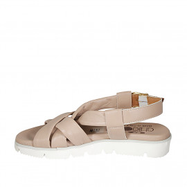 Woman's sandal in light rose leather with crossed bands wedge heel 3 - Available sizes:  32 2