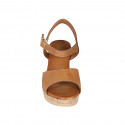 Sandalia para mujer con cinturon y plataforma en piel cognac cuña 7 - Tallas disponibles:  42, 43, 44, 45