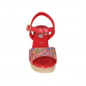 Woman's strap sandal in red multicolored mosaic printed leather with platform and wedge heel 7 - Available sizes:  44