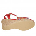 Woman's strap sandal in red multicolored mosaic printed leather with platform and wedge heel 7 - Available sizes:  33, 42, 43, 44